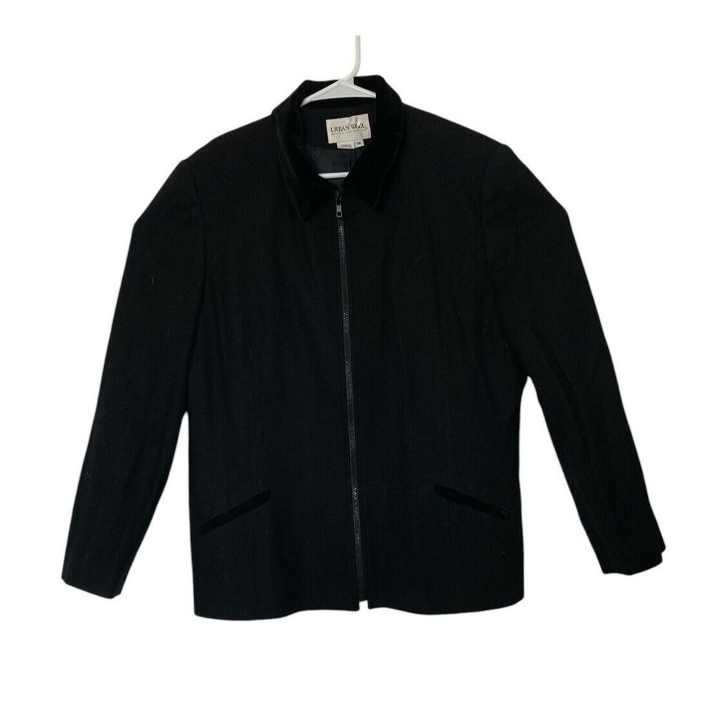Urban Wool Blazer‎ Jacket Womens Sz 18 Black Full Zip Merino Velvet Collar